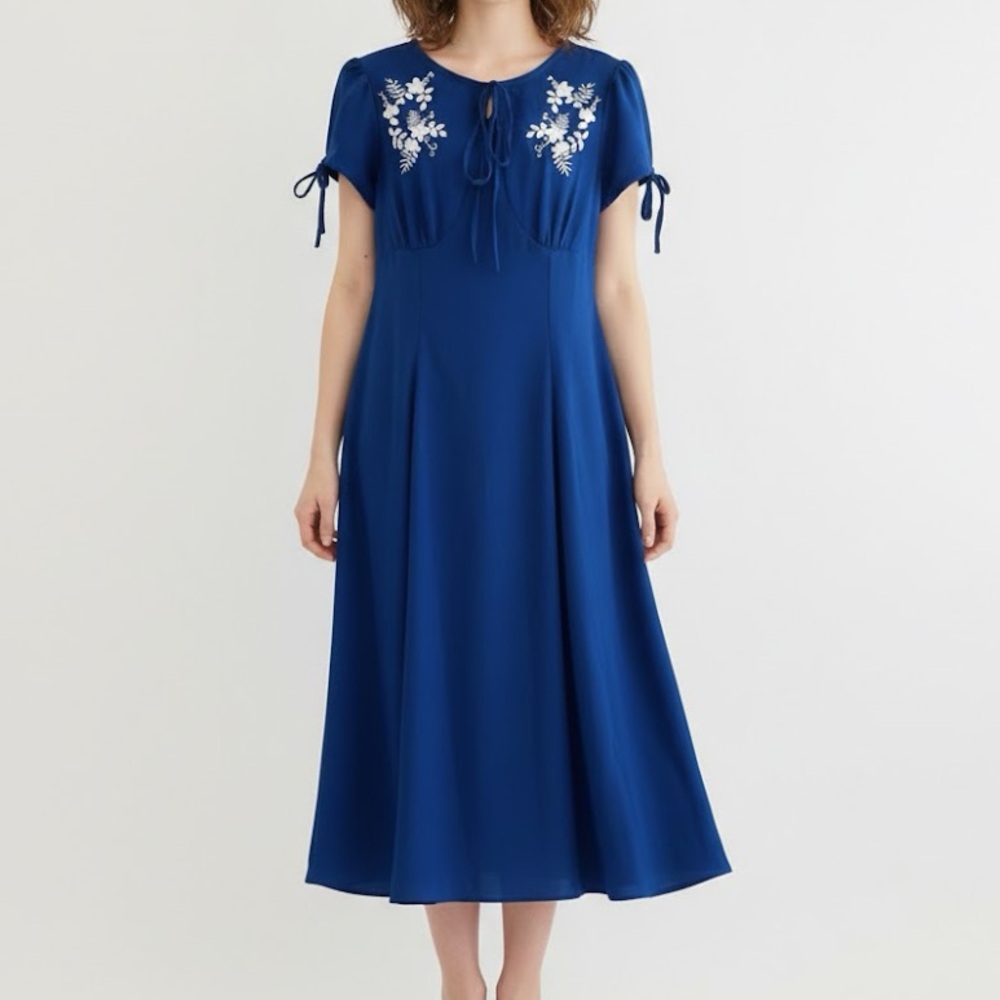Sheen London Blue Floral Embroidered A Line Midi Tea Dress 10
